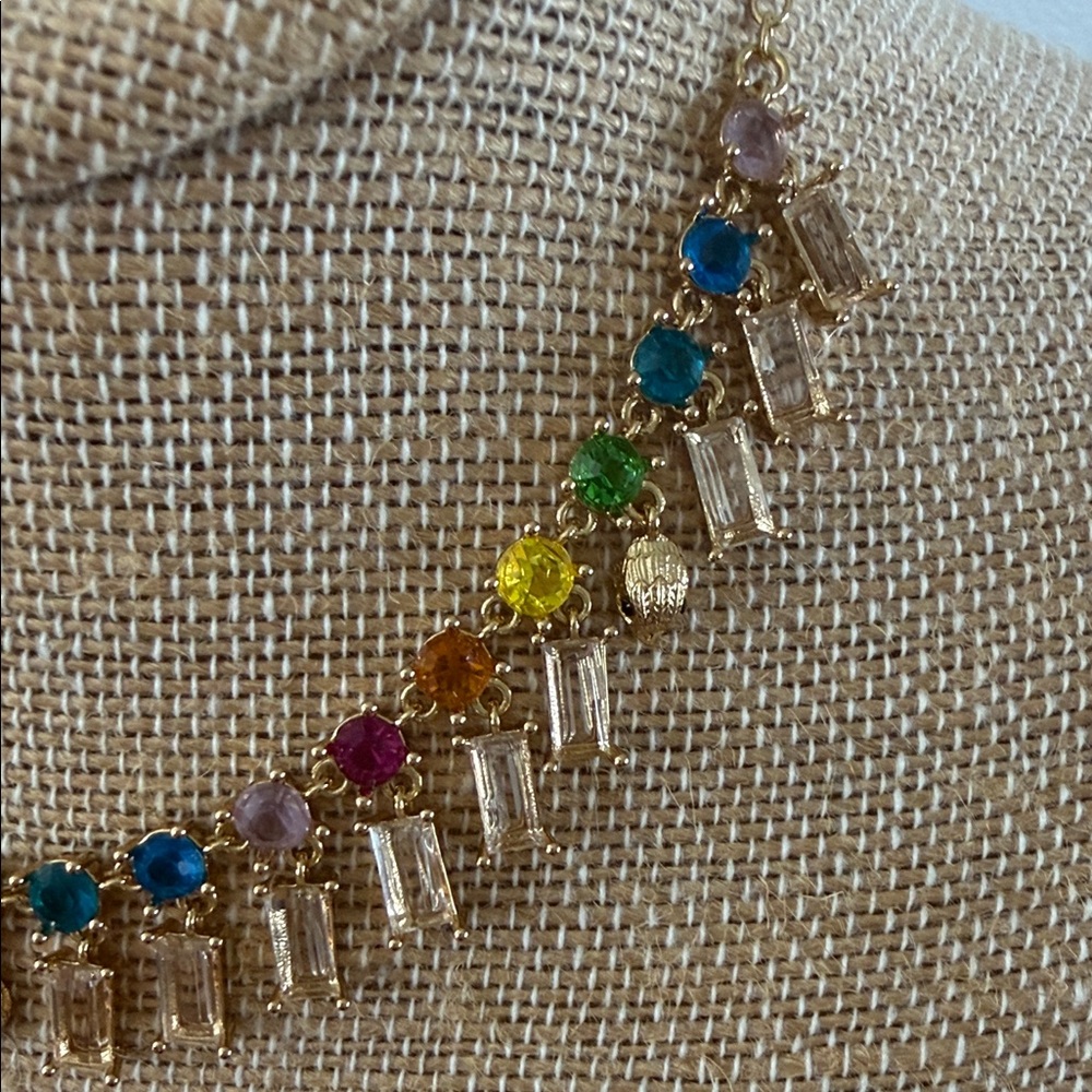 Kurt Geiger- Rainbow Gold Tone Crystal Collar Necklace- NWT - Picture 7 of 10